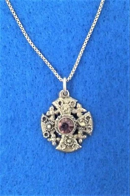 $40 • Buy Vtg Jerusalm Sterling Silver Maltese Crusader Cross Pendant Necklace W/ Amethyst