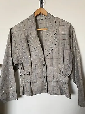 Vintage 1980s For Petes Sake Shoulder Pad Button Blazer S Grey Multicolor • $10