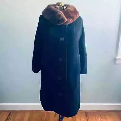 Vintage Black Wool And Mink Swing Coat • $275