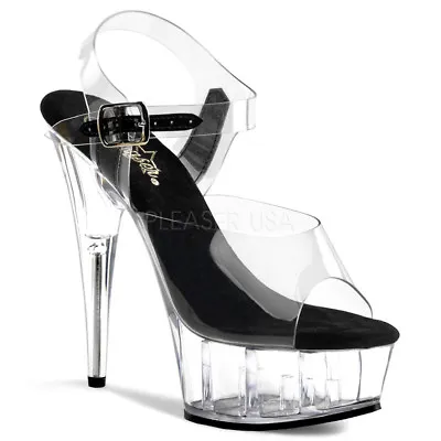 6  Clear Black Pleaser Stripper Heels Basic Pole Dance Class Shoes Size 7 8 9 10 • $51.95
