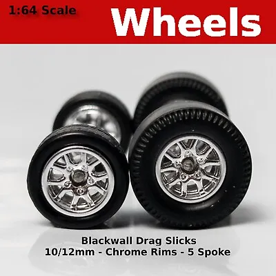 Muscle Car - Chrome 10 Spoke Blackwall Drag Slicks - 10mm/12mm For Hot Wheels • $3.99