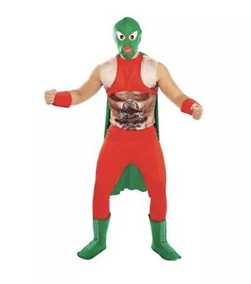 Mens Red Mexican Wrestling Costume XL Adult Wrestler Fighter Fancy Dress Stag • £14.95