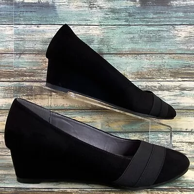 Mootsies Tootsies Karmine Pumps Shoes Womens 9M Black Suede Wedge Heel Comfort • $26.42