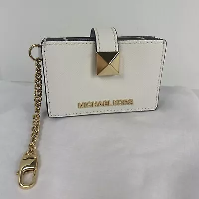 Michael Kors Wallet Card White Leather Pyramid Stud Flap Accordion Small W16 • $89.99
