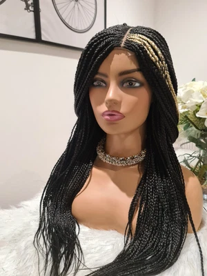 £55.99 • Buy Beautiful Conrow Part Braid Wig. Black With Cream Colour Mix🤍💛🩶💛🖤🖤