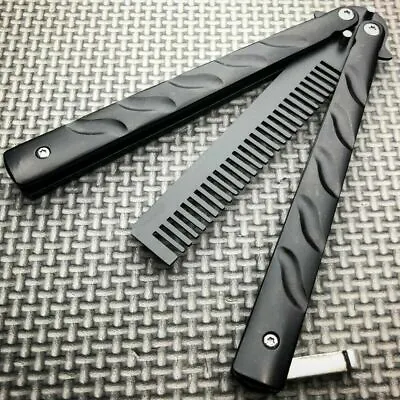 High Quality Practice BALISONG BUTTERFLY Trainer Comb Brush Knife Black BLADE • $11.35
