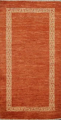 Modern Bordered Gabbeh Kashkoli Oriental Runner Rug ORANGE Hand-knotted Wool 2x5 • $153