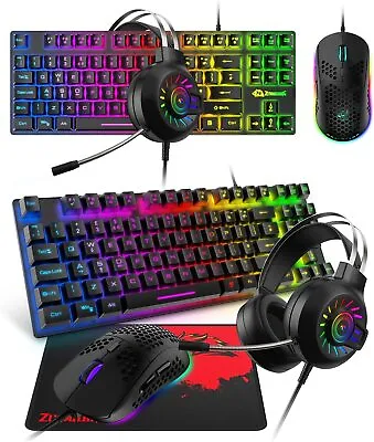 4 In 1 Gaming Set For PC PS4 Gaming Keyboard Mouse And HeadsetMulti Rainbow LED • $65.94