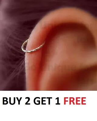 £2.99 • Buy Hammer Effect Thin Hoop Cartilage Earring,Cartilage Tragus Nose Hoop Helix Ring 