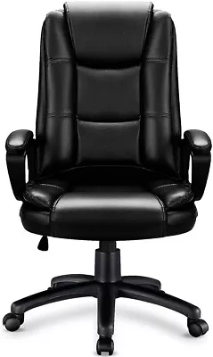 Heavy Duty Leather Office Rolling Computer Chair High Back Executive Desk Black • $97.95