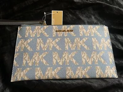 Michael Kors Jetset Large Zip Clutch Wristlet Pale Blue Multi Nwt • $55