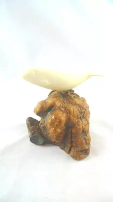 Vintage John Perry WHITE WHALE Sculpture Figurine On Wood Burl Base • $18.99