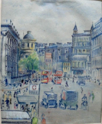 Early 20th Century Crayon Drawing Of Charing Cross London By Edward E Jacobs • £157