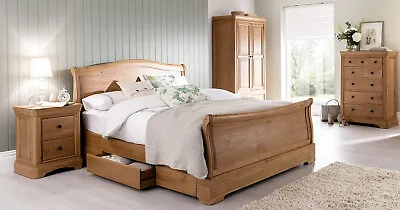 Carmen Oak Sleigh Bed With Storage • £1215