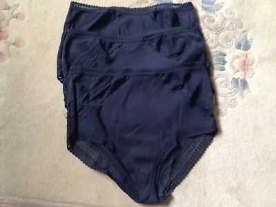 M&S Navy 100% Cotton Full Briefs Lingerie Knickers Pack Of  3 Size 14 • £9