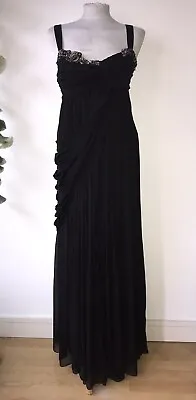£85 • Buy Matthew Williamson Sz 12 Black Silk Beaded Trim Sleeveless Lined Maxi Dress