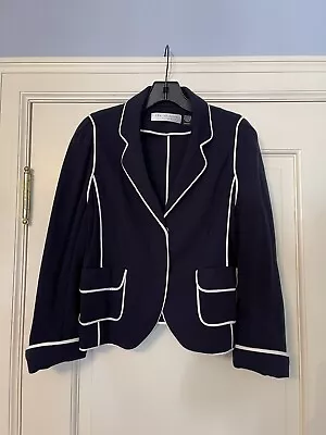 Charles Nolan New York Navy Blue Bolero Style Jacket Piped In White Size L Nylon • $135