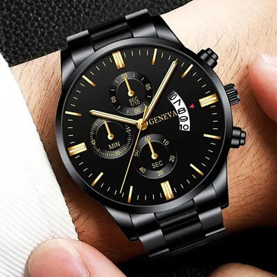 Fashion Sport Men's Stainless Steel Case Leather Band Quartz Analog Wrist Watch • $5.99