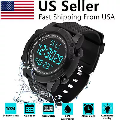 Waterproof Men's Military Tactical LED Digital Sports Watch Backlight Wristwatch • $7.49