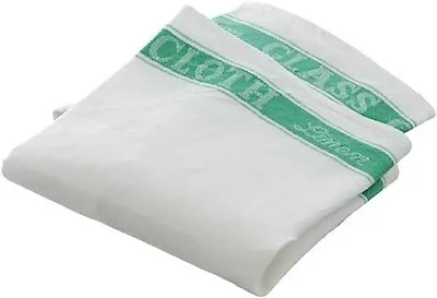 Linen Glass Cloth Kitchen Towel White & Green 50cm X 75cm • £6.99