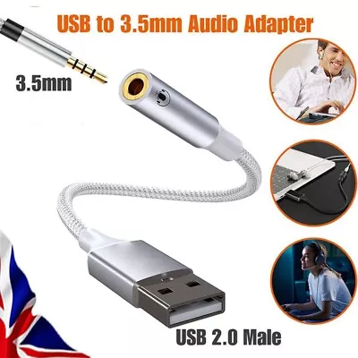 USB To 3.5mm Aux Audio Jack Cable Adapter Headphone For Laptop PC Mac PS4 PS5 • £5.65