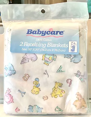 Vintage 100% Cotton Flannel 2 Receiving Baby Blankets Animals  30   X 30” NEW • $14.99