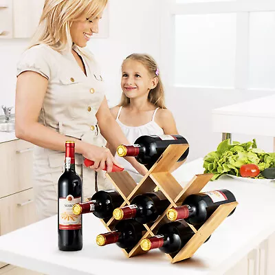  Bamboo Wine Rack 8 Bottles Free Standing Wine Holder Champagne Display Shelves • £16.95