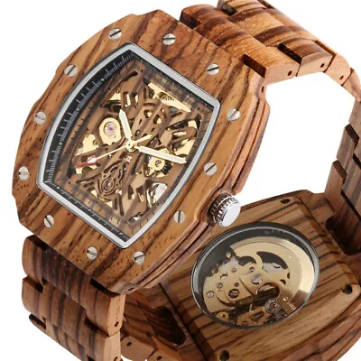 Handmade Men Watch Skeleton Automatic Mechanical Wooden Wristwatch Wood Bracelet • $32.19