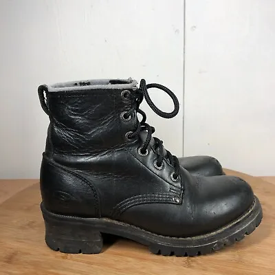 Vintage Skechers Boots Womens 7.5 Logger Black Leather Soft Toe Y2K Work Shoes • $39.97