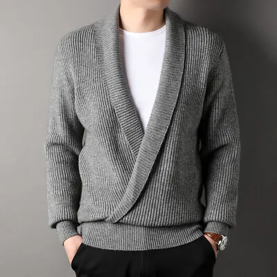 Men's Knitted Cardigan Thick Knitted V-neck Sweater Jacket Solid Color Loose • $31.14