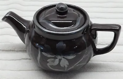 Vintage Ceramic Tea Pot Brown With Silver Overlay Spout Handle & Lid 3.5  Tall • $29.96
