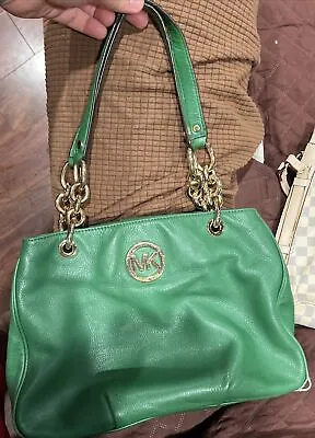 Michael Kors Fulton Chain Green Leather Shoulder Bag • $115