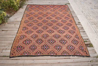 Turkish Kilim 61''x70'' Handwoven Adana Cicim Kilim 157x180cm Vintage 5x5 Rug • £229.56