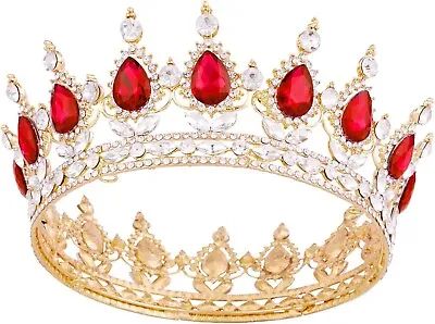 Crown Tiara For Women Vintage Gold Headband Ruby Red Crystal New In Box • £17.50