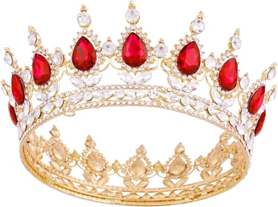 Crown Tiara For Women Vintage Gold Headband Ruby Red Crystal New In Box • £17.50