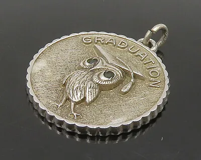 925 Sterling Silver - Vintage Spinel Eyes Graduation Owl Pendant - PT18919 • $36.77