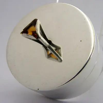 BEAUTIFUL GEM SET STERLING SILVER CITRINE TRINKET PILL BOX 1973 MODERN 50g • £145