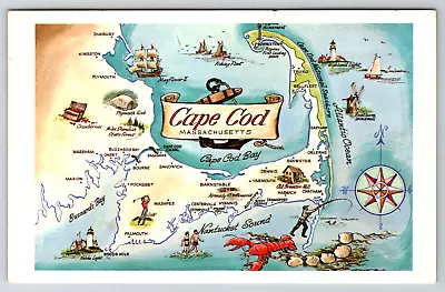 C1960s Cape Cod Massachusetts Bay Map Vintage Postcard • $4.99
