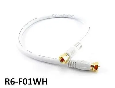 1.5ft Premium RG6 F-Type 75Ohm Quad Shield CL2 White Coaxial Cable R6-F01WH • $6.35