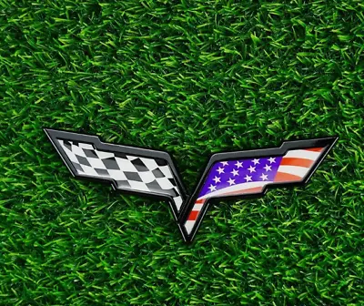 1PC Front Hood & Rear Crossed Flags Emblem For 2005-2013 C6 Corvette (Black) • $43.99