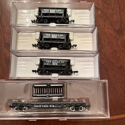 Atlas N Scale 3 Ore Cars With Lead Erie Mining And Flat Car • $25