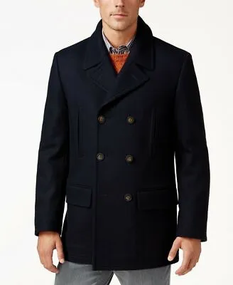 Lauren Ralph Lauren Mens Luke Solid Wool-Blend Peacoat Coat 36R Navy Blue • $39.60