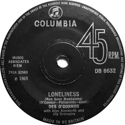 Des O'Connor - Loneliness (Non Sono Maddalena) (7  Single Sol) • £8.49