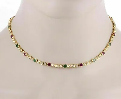10Ct Round Cut Lab Created Multi Gemstone Tennis Necklace 14K Yellow Gold Plated • $246.24