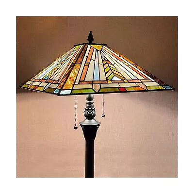 Tiffany Floor Lamp For Living Room 2 Lights Mission Style Stained Glass Readi... • $254.90