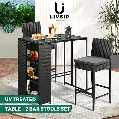 $309.90 • Buy Livsip Outdoor Bar Table Bar Stools Set Patio Furniture Dining Chairs Wicker 3PC