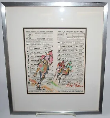 Mitchell Gordon Horse Racing Watercolor Gouache Painted On Racing Form. • $115