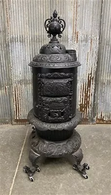 Round Oak Wood Burning Stove Vintage Cast Iron Parlor Stove Dowagiac MI A • $1485