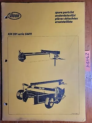 $20 • Buy Vicon KM281 Series 26011 Disc Mower Parts Manual 70.001.989/1