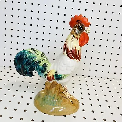 Vintage Italian Ceramic Rooster 9.5  H Made In Italy Figurine Chicken Decor FLAW • $43